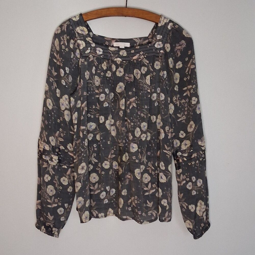 LC Lauren Conrad Floral Long Sleeve Blouse Top Gray Womens Small Cottagecore